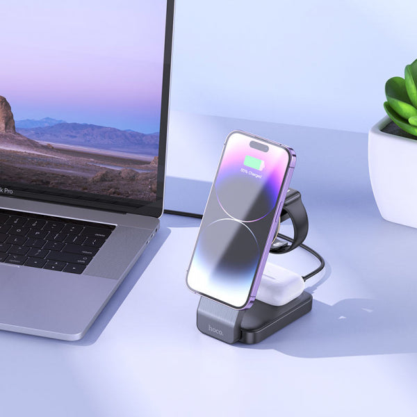Hoco Wireless Charger CQ3 3in1, 15W, 1.67A, Black