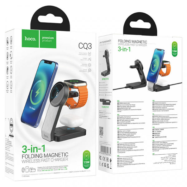 Hoco Wireless Charger CQ3 3in1, 15W, 1.67A, Black