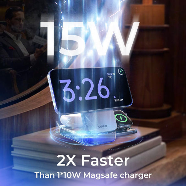 Lisen Wireless Charger W106 3in1, 15W, 1.67A, Grey YL0424120009