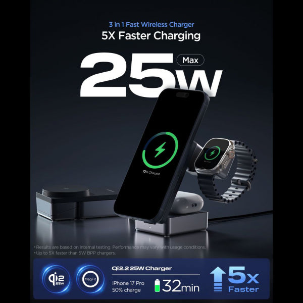 Spigen Wireless Charger EF323MQ Essential 3in1, 25W, Black ACH10398