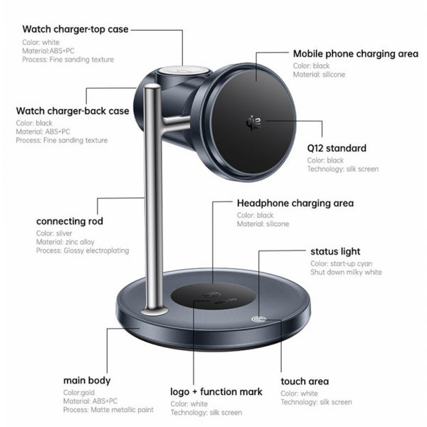 Yesido Wireless Charger DS40 3in1, 25W, 1.67A, Black