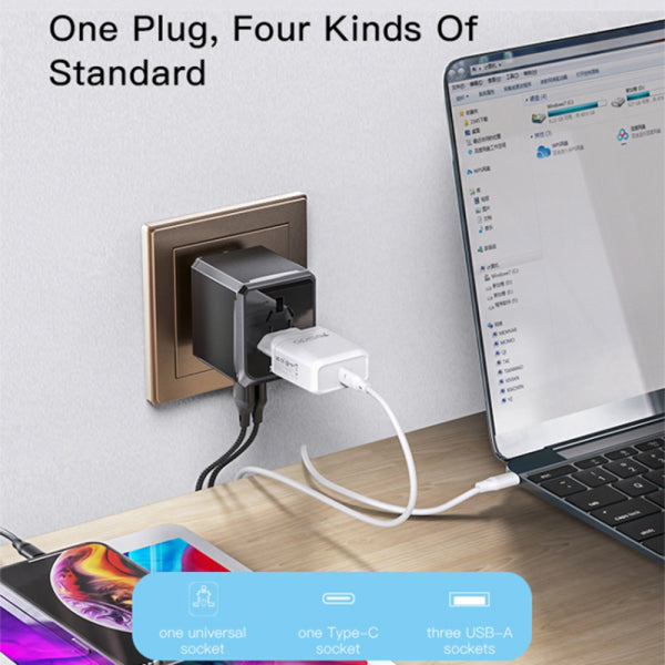 Yesido Wall Charger MC10 Travel, 12W, 2.4A, 1 x USB-C - 3 x USB-A, Black