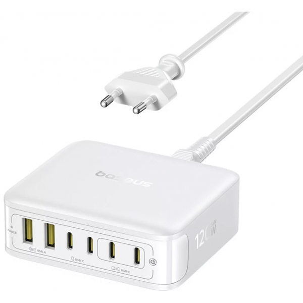Baseus Desktop Charger EnerFill FH21, 120W, 3.25A, 2 x USB-A - 4 x USB-C, White E0120T01