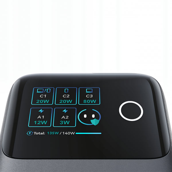 Joyroom Desktop Charger Podix JR-TRD01, 140W, 1 x USB-C - 2 x USB-A, with USB-C Cable, Grey