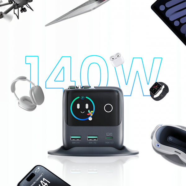 Joyroom Desktop Charger Podix JR-TRD01, 140W, 1 x USB-C - 2 x USB-A, with USB-C Cable, Grey