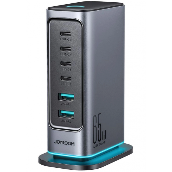 Joyroom Desktop Charger JR-TCM02 UK, 65W, 3.25A, 2 x USB-A - 4 x USB-C, Grey