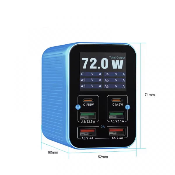 Relife Desktop Charger Q4, 72W, 5A, 2 x USB-C - 4 x USB-A, Blue