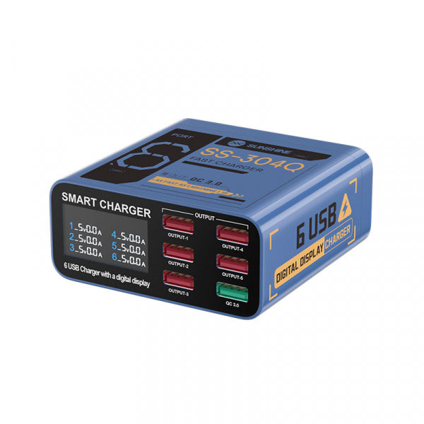 Sunshine Desktop Charger SS-304Q, 30W, 3.5A, 6 x USB-A, Blue