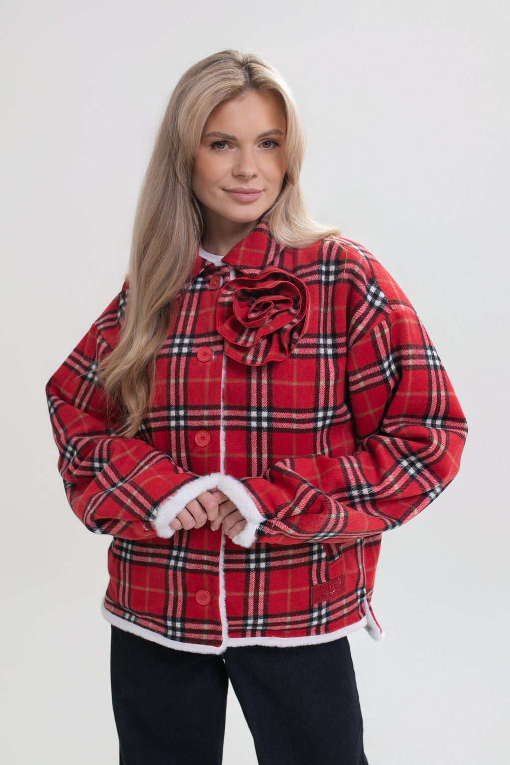 Chemise à carreaux pour femme avec motif floral et taie d'oreiller en forme d'ours