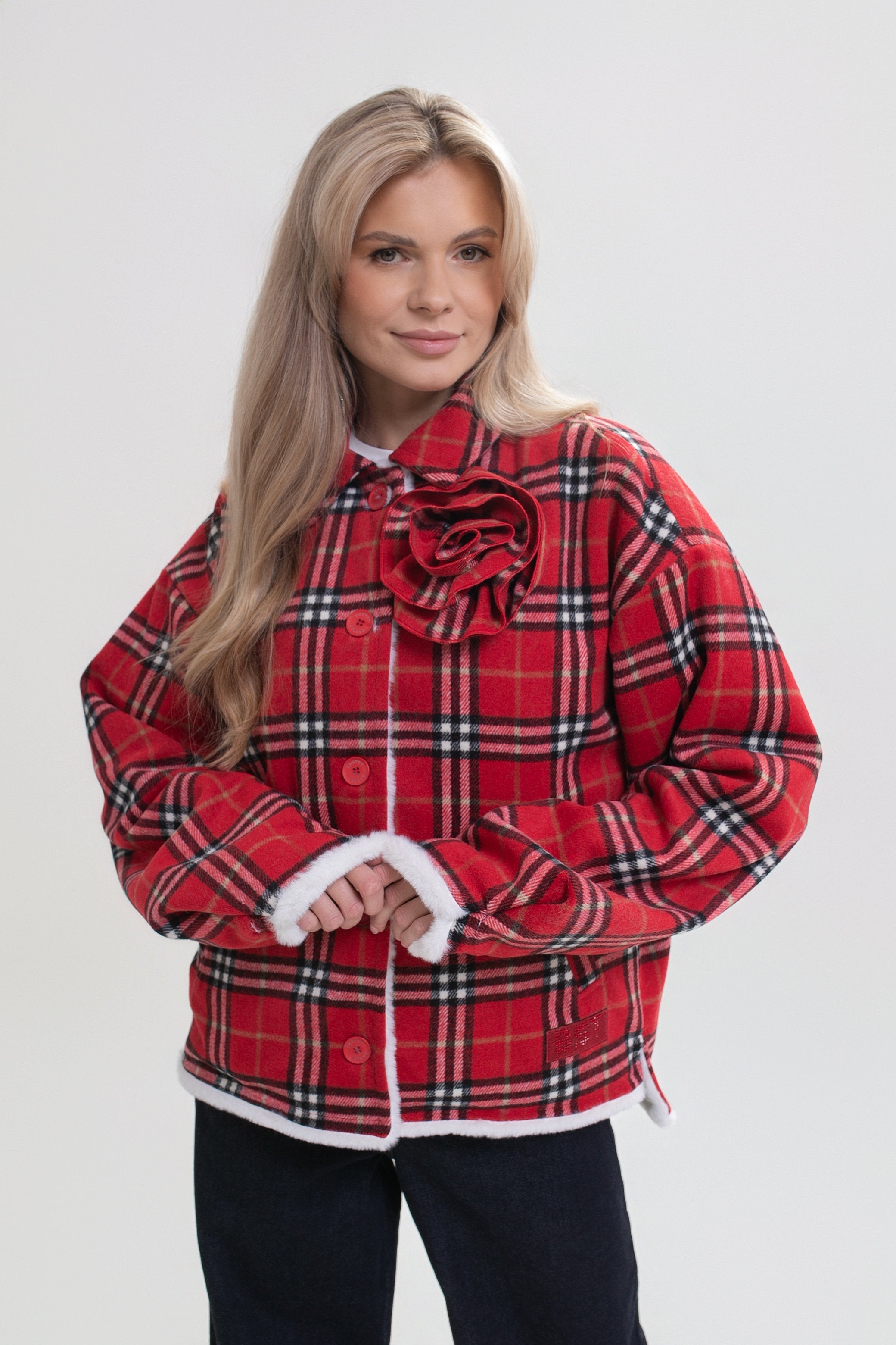 Chemise à carreaux pour femme avec motif floral et taie d'oreiller en forme d'ours