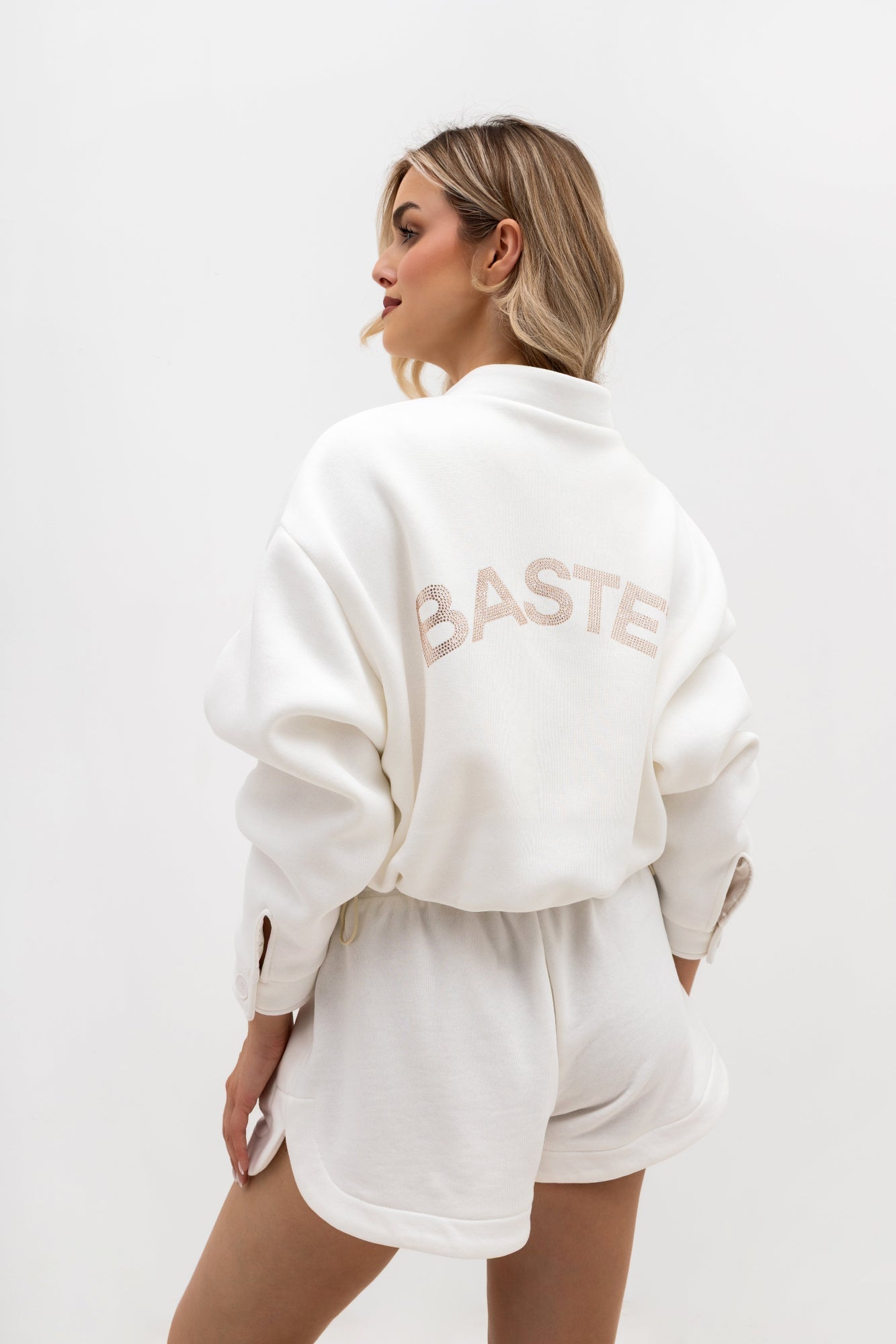 Veste bomber en molleton avec logo - col montant, boutons et doublure