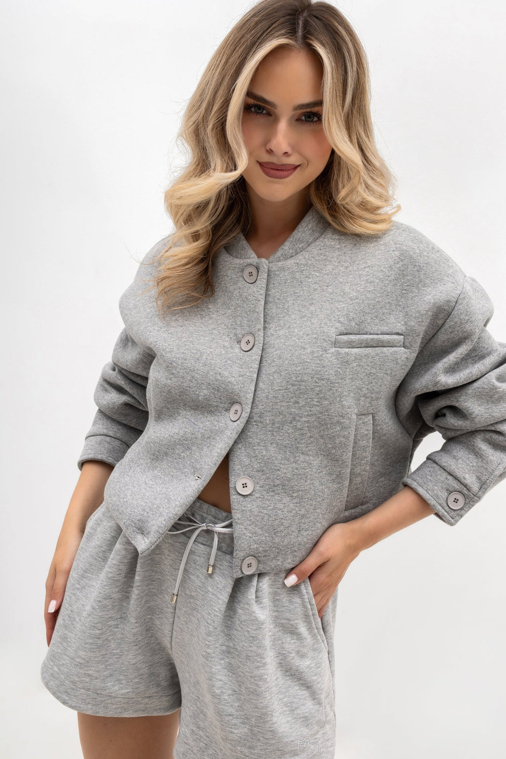 Veste bomber en molleton avec logo - col montant, boutons et doublure