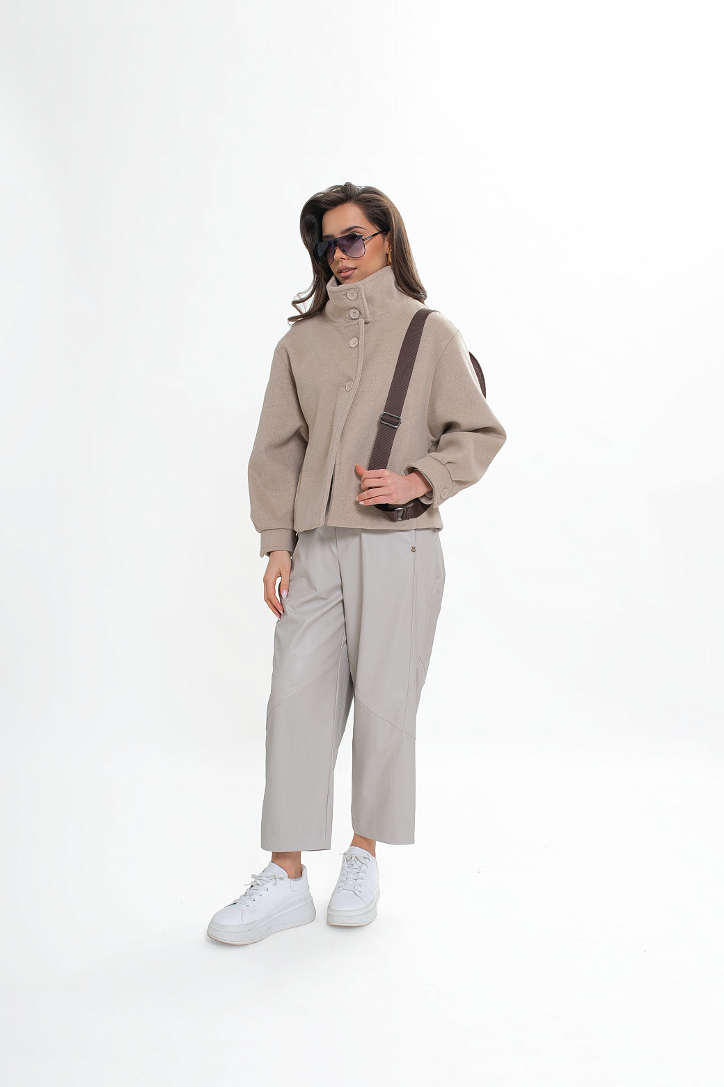 Veste pour femme en molleton, avec col montant et plis creux