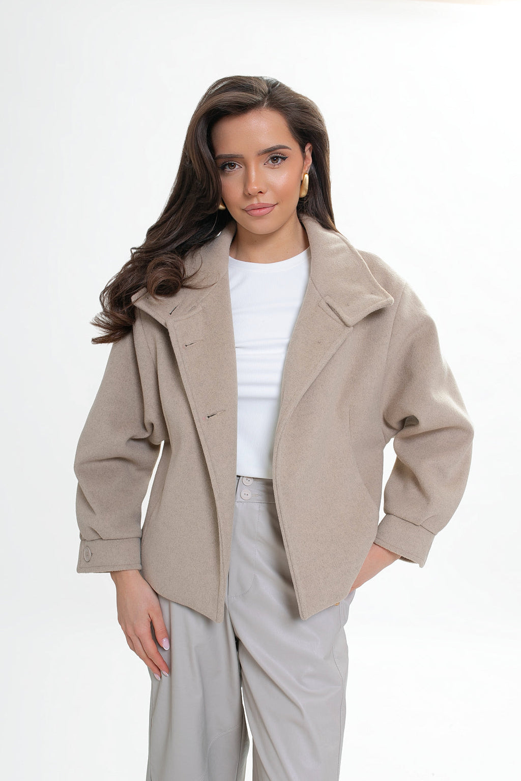 Veste pour femme en molleton, avec col montant et plis creux