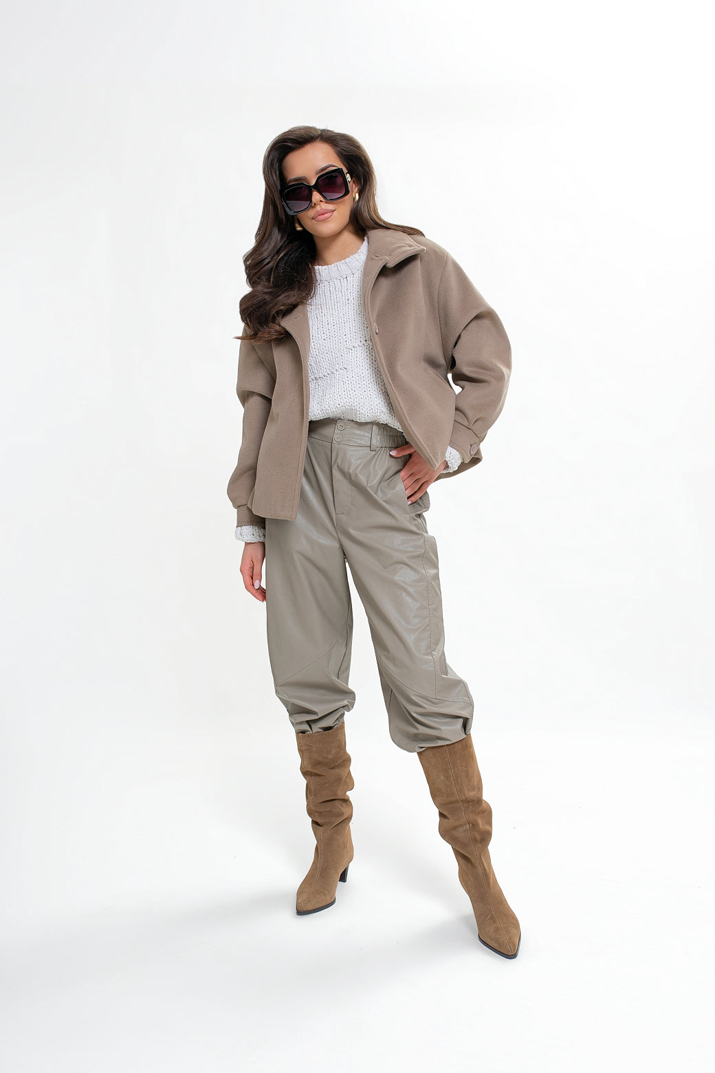 Veste pour femme en molleton, avec col montant et plis creux