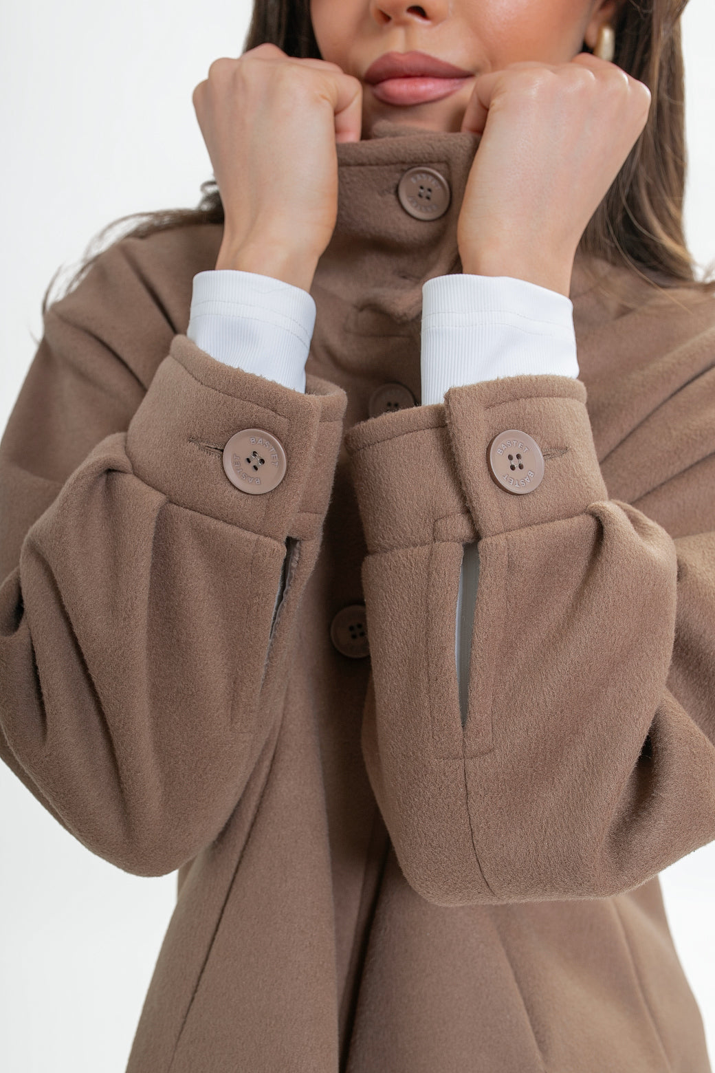 Veste pour femme en molleton, avec col montant et plis creux