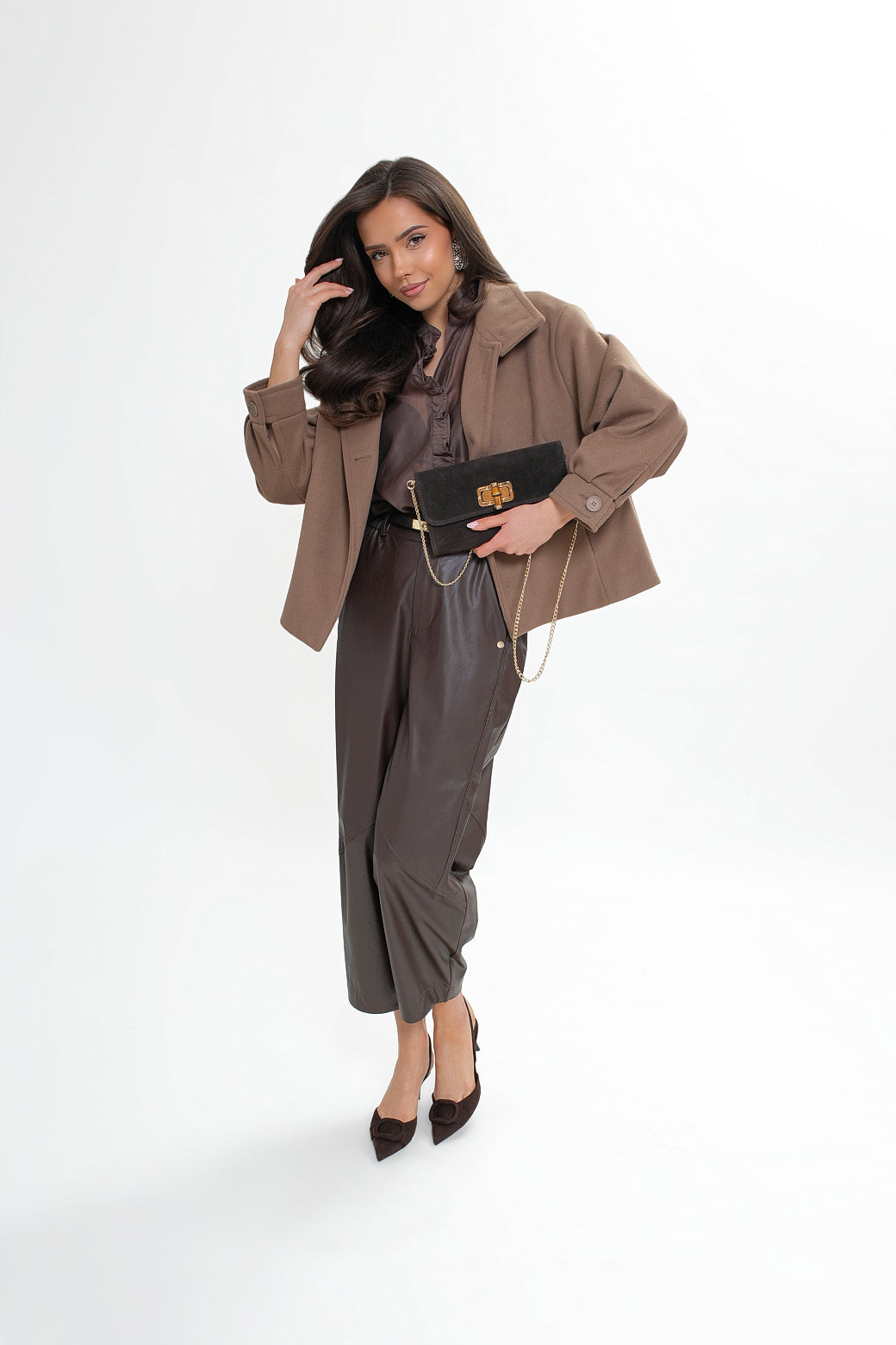 Veste pour femme en molleton, avec col montant et plis creux