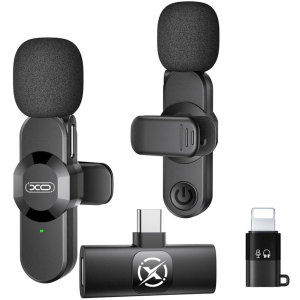 XO Design Wireless Microphone MC14 Dual, USB-C / Lightning, 2-Pack, Black
