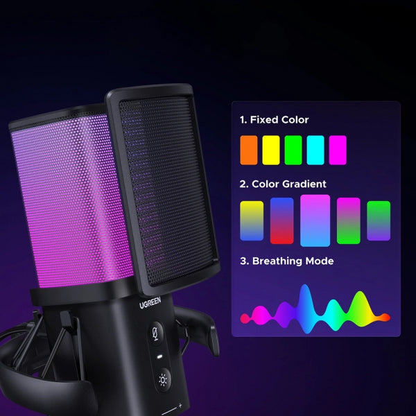 Ugreen Cardioid Microphone CM581 (65629), RGB, USB-C, 1.5m, Black