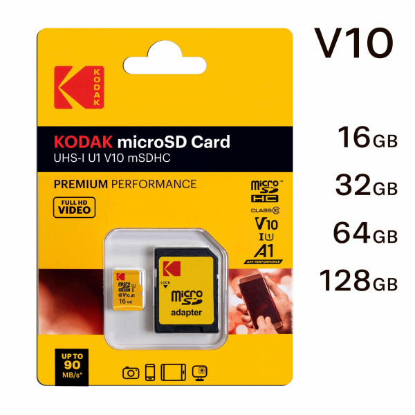 Kodak microSDHC Memory Card Premium Performance with Adapter, 16Gb, Class 10 / UHS-1 U1 EKMSDM16GHC10K