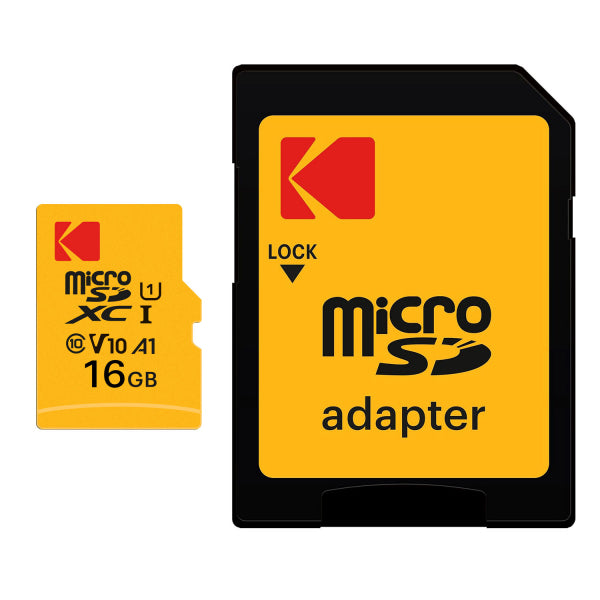 Kodak microSDHC Memory Card Premium Performance with Adapter, 16Gb, Class 10 / UHS-1 U1 EKMSDM16GHC10K