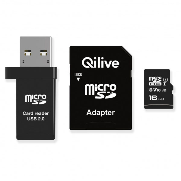 Qilive microSDHC Memory Card with Card Reader and Adapter, 16Gb, Class 10 EKMSDM16GHC10QL
