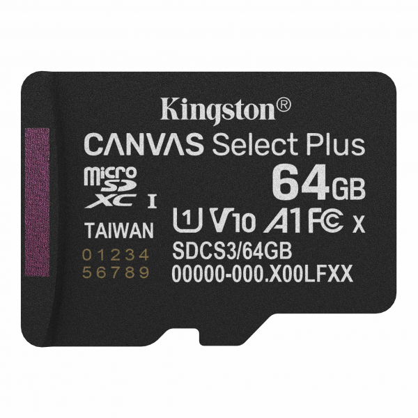 Kingston microSDXC Memory Card Canvas Select Plus Android A1, 64Gb, Class 10 / UHS-1 U1 SDCS3/64GBSP