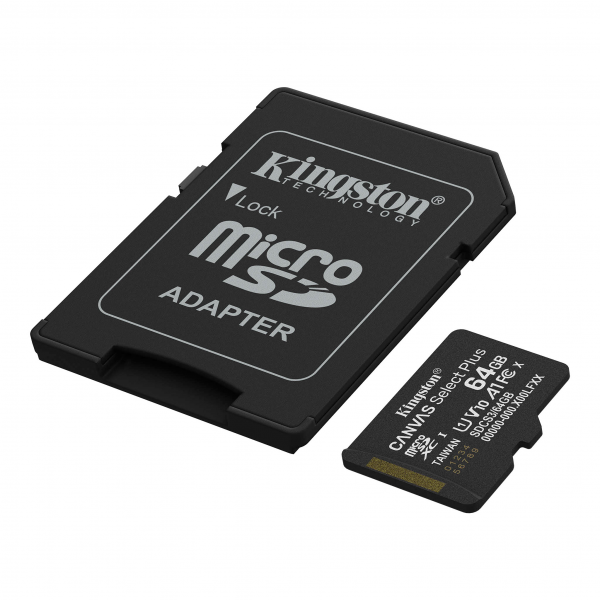 Kingston microSDXC Memory Card Canvas Select Plus Android A1 with Adapter, 64Gb, Class 10 / UHS-1 U1 SDCS3/64GB