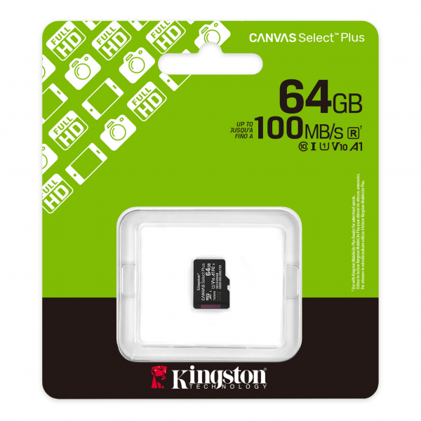 Kingston microSDXC Memory Card Canvas Select Plus Android A1, 64Gb, Class 10 / UHS-1 U1 SDCS3/64GBSP