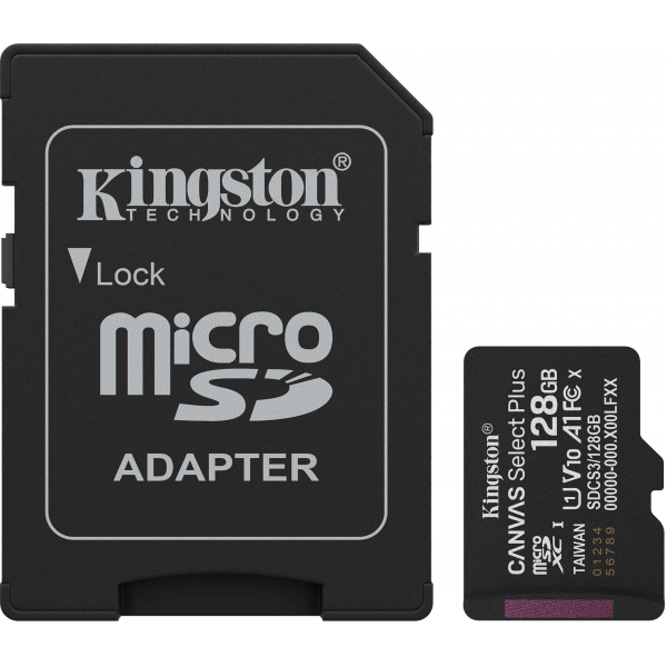 Kingston microSDXC Memory Card Canvas Select Plus Android A1 with Adapter, 128Gb, Class 10 / UHS-1 U1 SDCS3/128GB