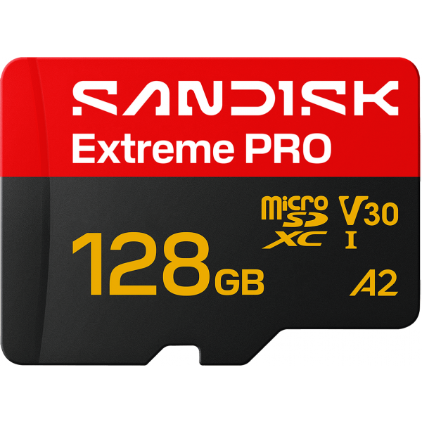 SanDisk microSDXC Memory Card Extreme Pro A2 with Adapter, 128Gb, Class 10 / UHS-1 U3 SDSQXCJ-128G-GS6MA