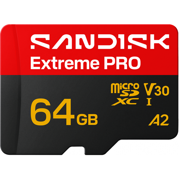 SanDisk microSDXC Memory Card Extreme Pro A2 with Adapter, 64Gb, Class 10 / UHS-1 U3 SDSQXCU-064G-GS6MA
