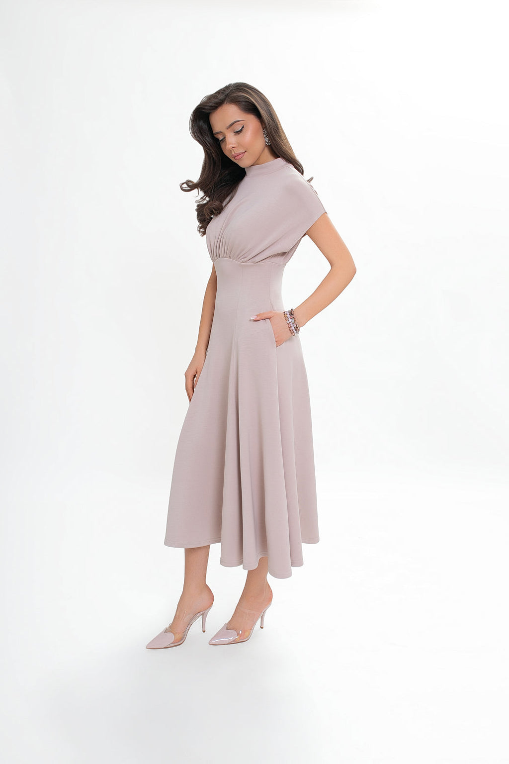 Robe midi en jersey bleu marine - évasée