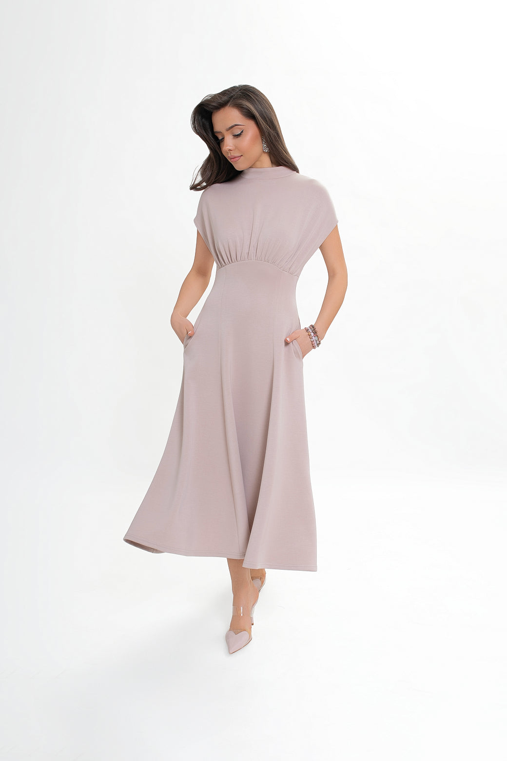 Vestido Midi em Jersey Azul Marinho Evasé
