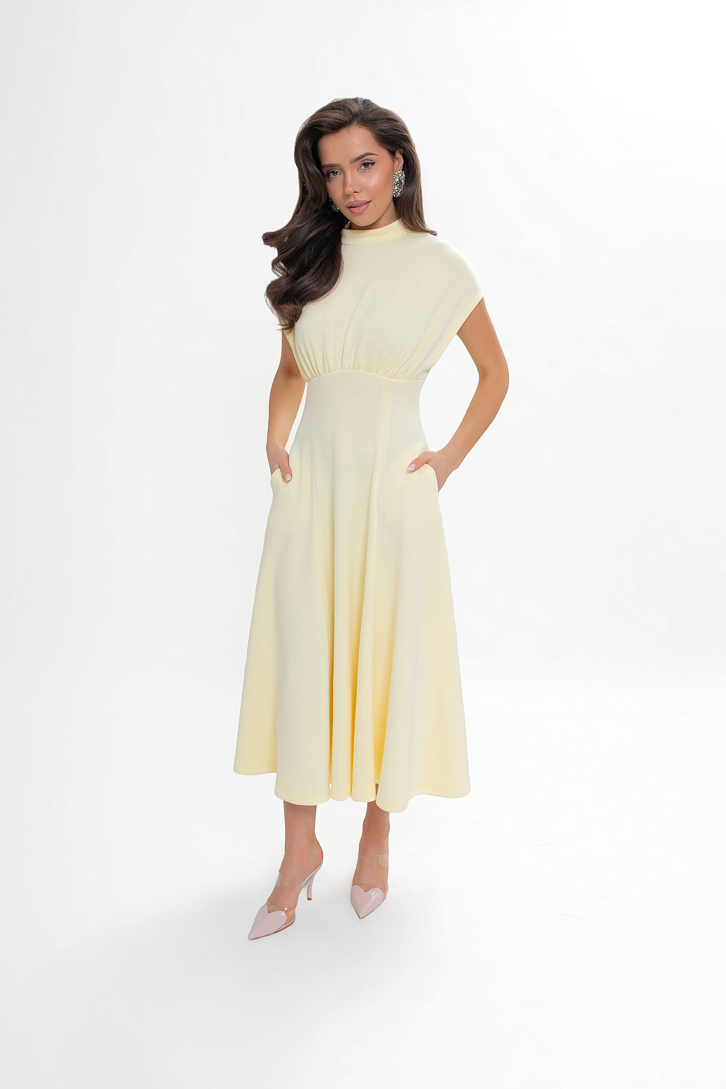 Vestido Midi em Jersey Azul Marinho Evasé