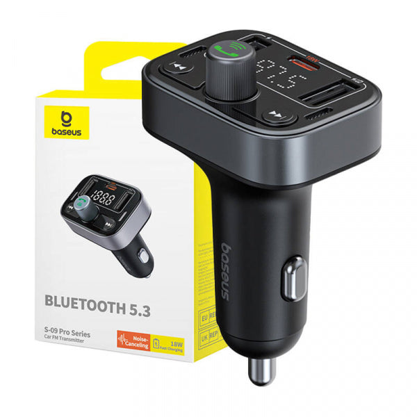 Baseus Bluetooth FM Transmitter and Car Charger S-09 Pro, 2 X USB-A - 1 x USB-C, Black C10762200113-00