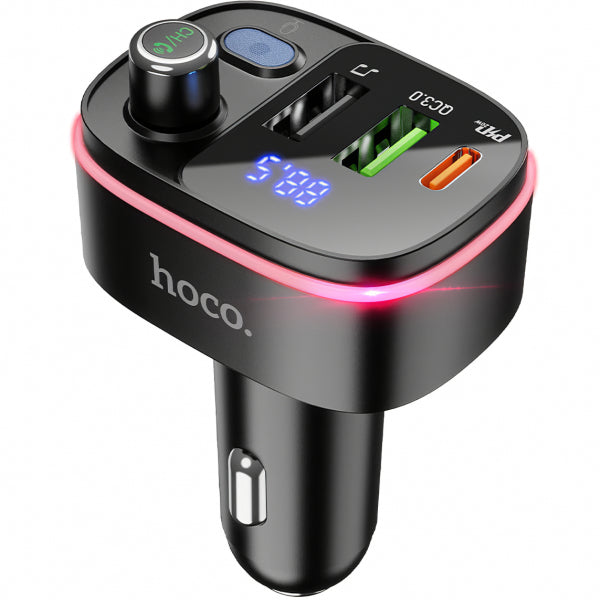 Hoco Bluetooth FM Transmitter and Car Charger E62 Fast, 2 x USB-A - 1 x USB-C, Black