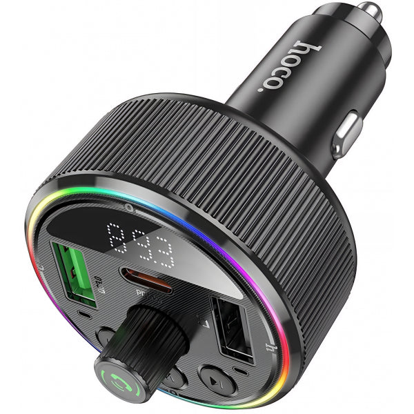 Hoco Bluetooth FM Transmitter and Car Charger E82, 2 x USB-A - 1 x USB-C, Black