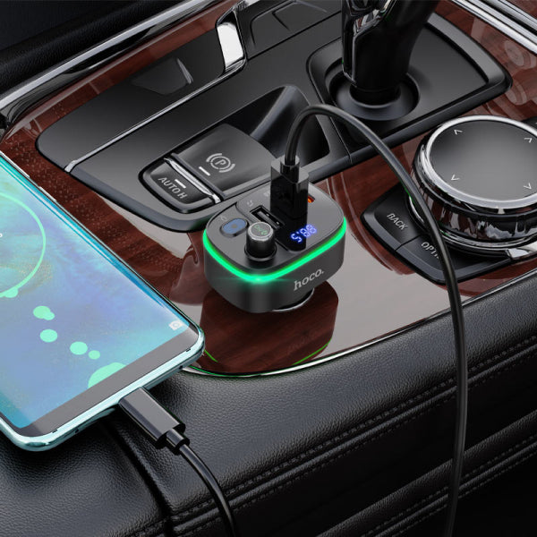 Hoco Bluetooth FM Transmitter and Car Charger E62 Fast, 2 x USB-A - 1 x USB-C, Black