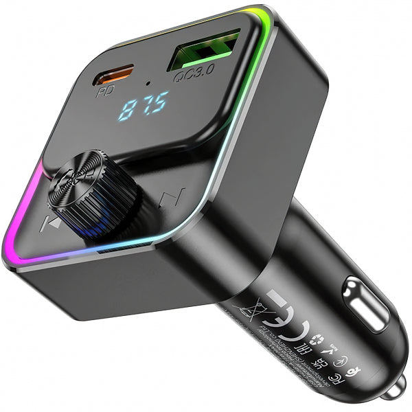 Hoco Bluetooth FM Transmitter and Car Charger E81, 1 x USB-A - 1 x USB-C, Black