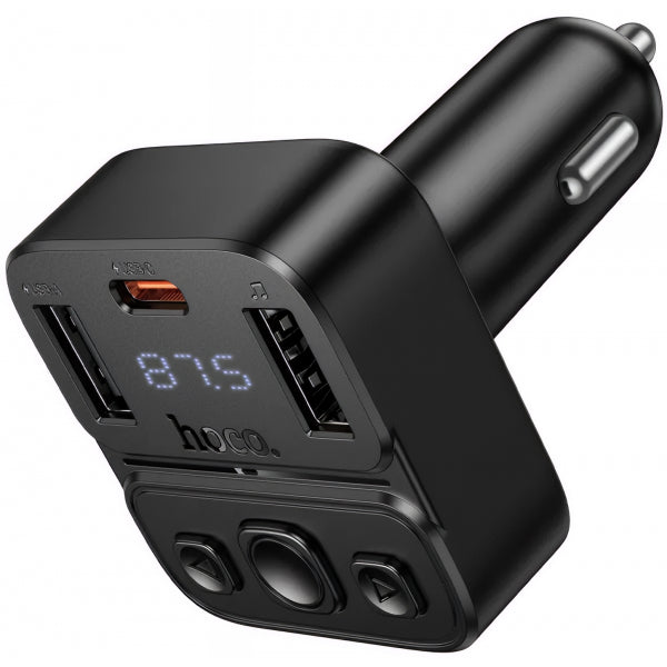 Hoco Bluetooth FM Transmitter and Car Charger E87, 2 x USB-A - 1 x USB-C, Black