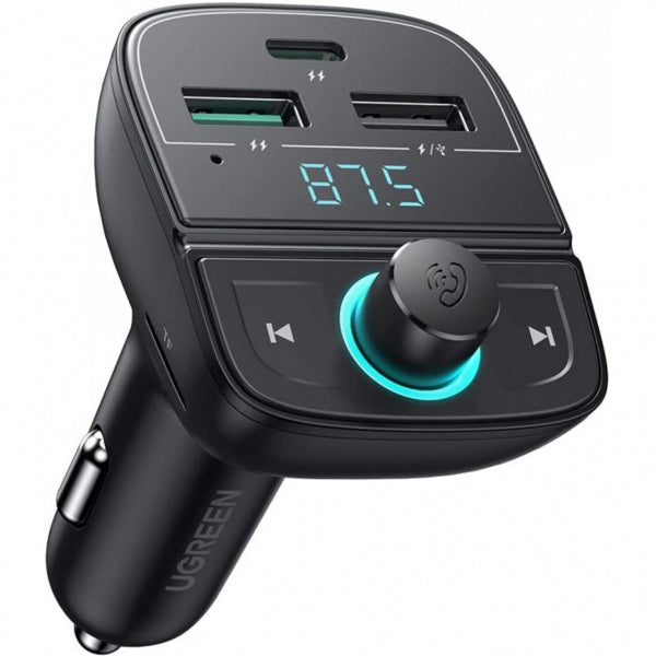Ugreen Bluetooth FM Transmitter and Car Charger CD229, 2 x USB-A - 1 x USB-C - 1 x microSD, Black