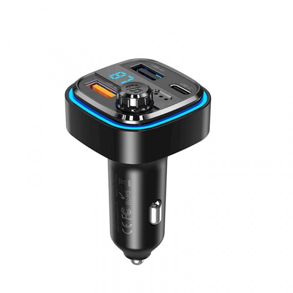 XO Design Bluetooth FM Transmitter and Car Charger BCC08, 2 x USB-A - 1 x USB-C, Black