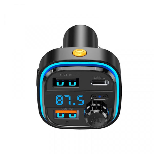 XO Design Bluetooth FM Transmitter and Car Charger BCC08, 2 x USB-A - 1 x USB-C, Black