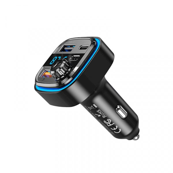 XO Design Bluetooth FM Transmitter and Car Charger BCC08, 2 x USB-A - 1 x USB-C, Black