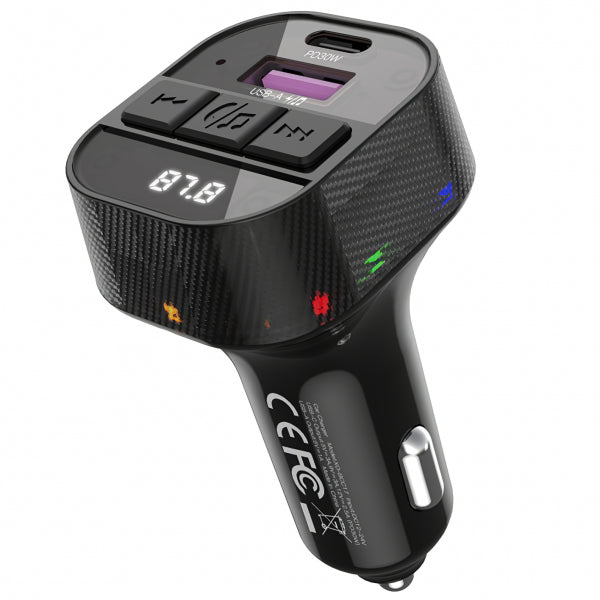 XO Design Bluetooth FM Transmitter and Car Charger BCC17, 1 x USB-A - 1 x USB-C, Black