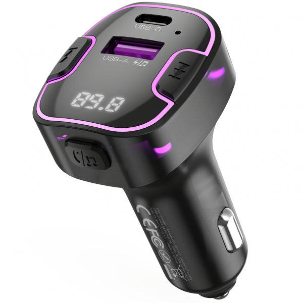XO Design Bluetooth FM Transmitter and Car Charger BCC12, 1 x USB-A - 1 x USB-C, Black