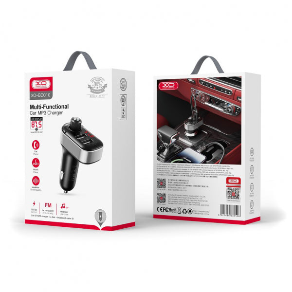 XO Design Bluetooth FM Transmitter and Car Charger BCC10, 2 x USB-A, Black