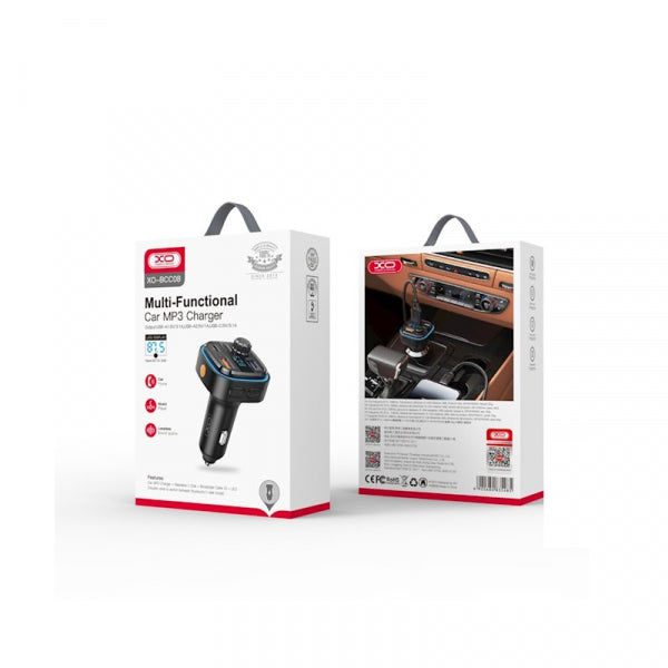 XO Design Bluetooth FM Transmitter and Car Charger BCC08, 2 x USB-A - 1 x USB-C, Black