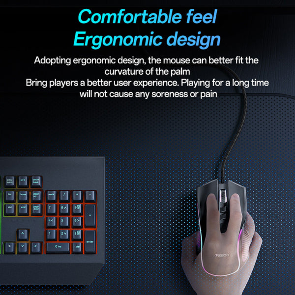 Yesido Wired Gaming Mouse KB20, RGB, 1000DPI - 7200DPI, Black